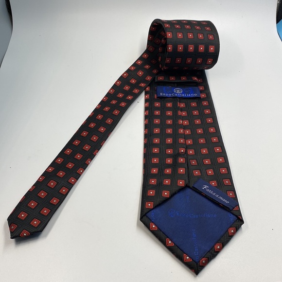 Enzo Castellano Black with red squares Tie - Picture 3 of 5